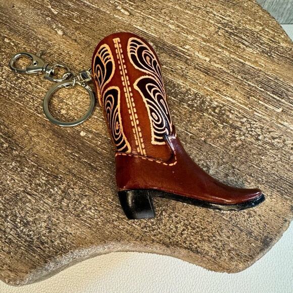Western Leather Purse Charm Cowboy Boot Keychain NeW FAST SHIP Bag Flair - Picture 1 of 3